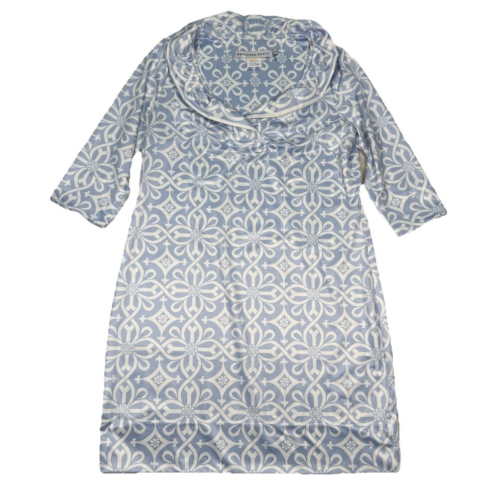Gretchen Scott Designs Light Blue and White Printed Midi Dress - Picture 2 of 8